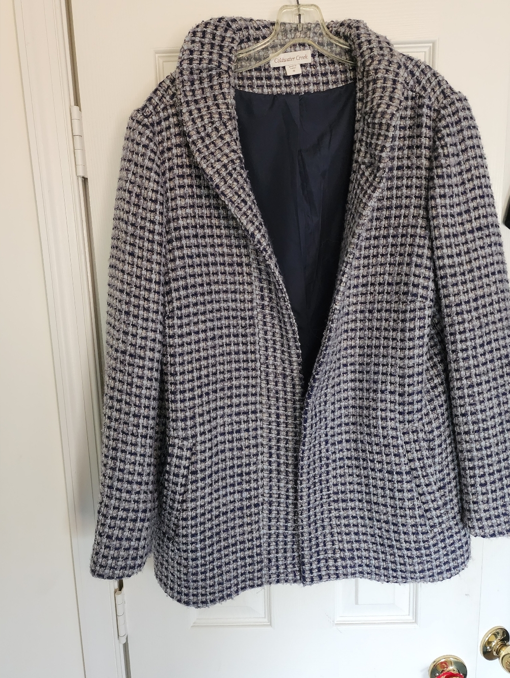 Coldwater Creek Navy & White Houndstooth Pea Coat